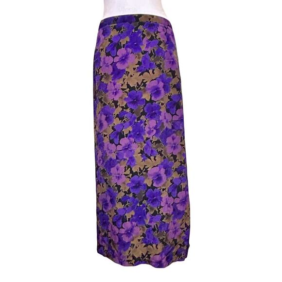 Vintage Y2K Purple Gold Floral Maxi Skirt with Slit Plus Size Women 1x - Picture 1 of 8